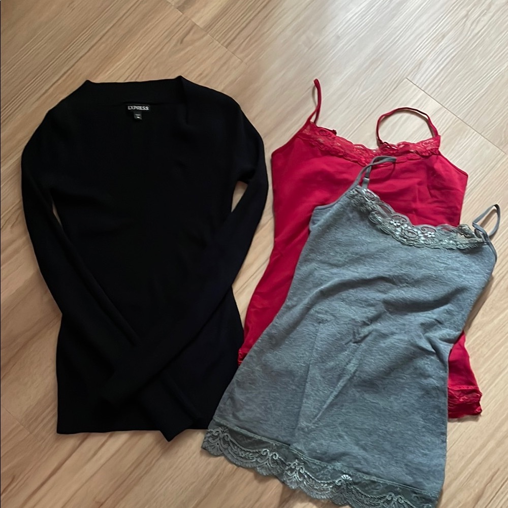 Express Black Sweater and Lace Trim Camisoles
